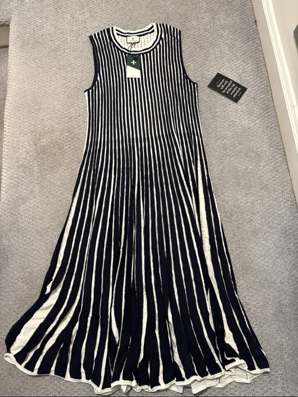 Tuckernuck Navy Blue and White Vertical-Stripe Knit Maxi Dress - Picture 5 of 8